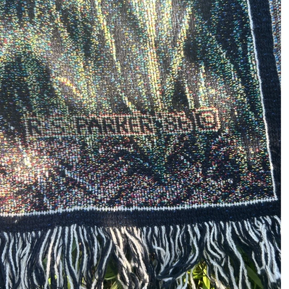 80s R.S. Parker Black Bear Tapestry Blanket 62x49 forest cabin art decor vintage
